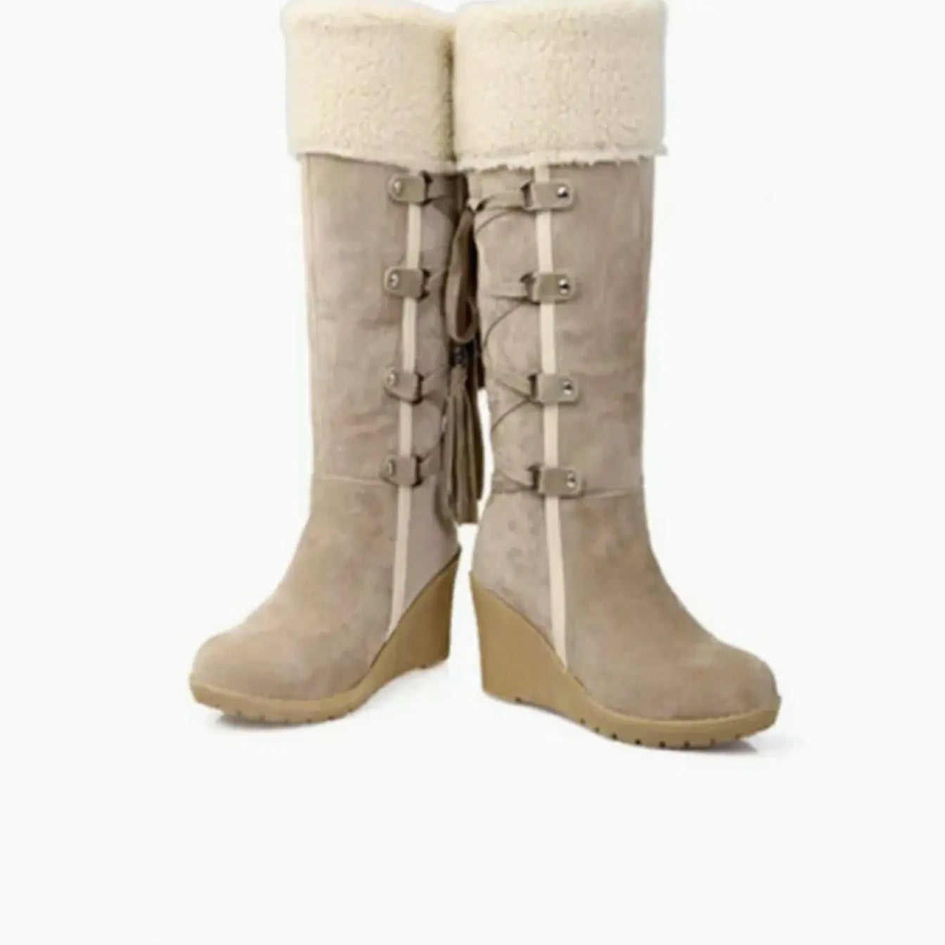 Women's Fur-Lined Wedge Heel Knee-High Winter Boots