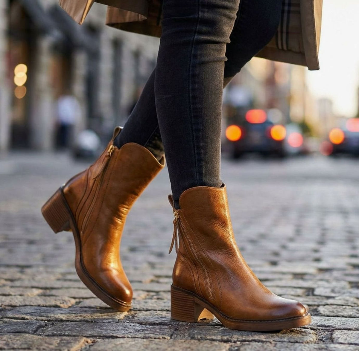 Women's Genuine Leather Side-Zip Block-Heel Ankle Boots
