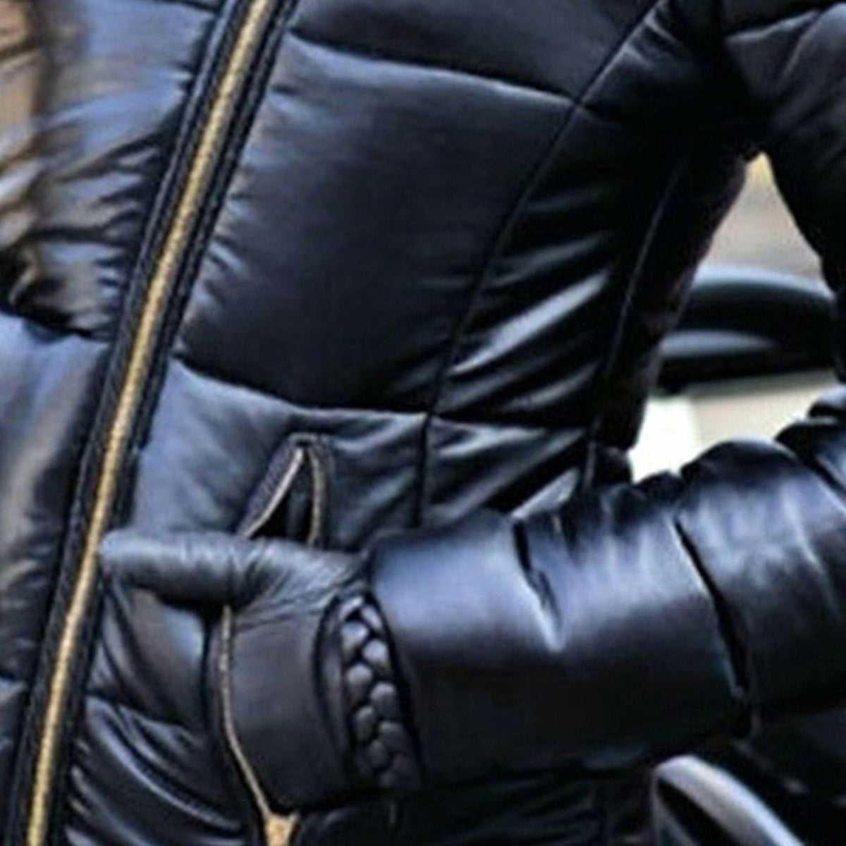 Women's Glossy Quilted Down Puffer Jacket Faux Fur Hood