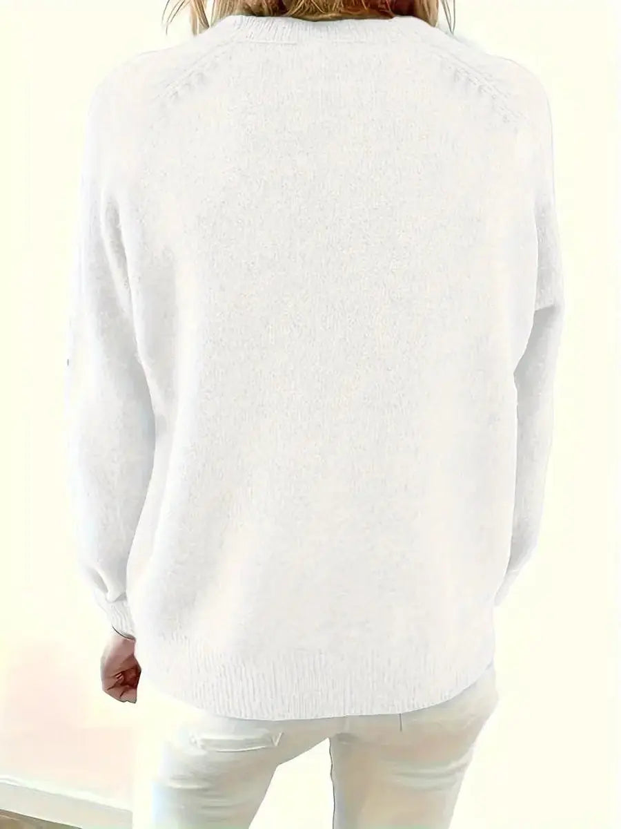 Women's Half-Button V-Neck Knit Sweater Pullover Jumper