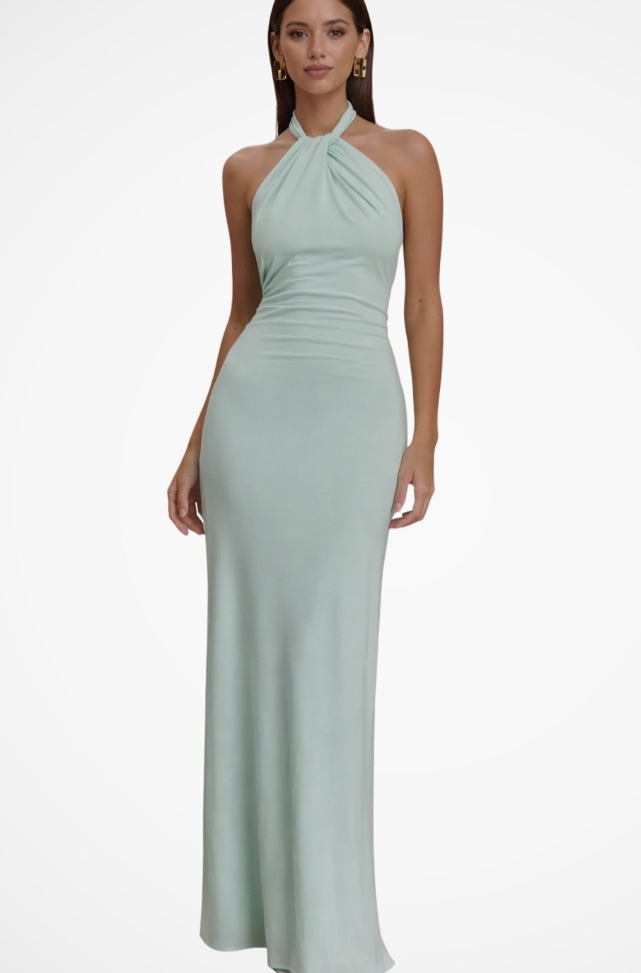 Women's Halter Neck Open-Back Bodycon Maxi Party Dress - Mint Green