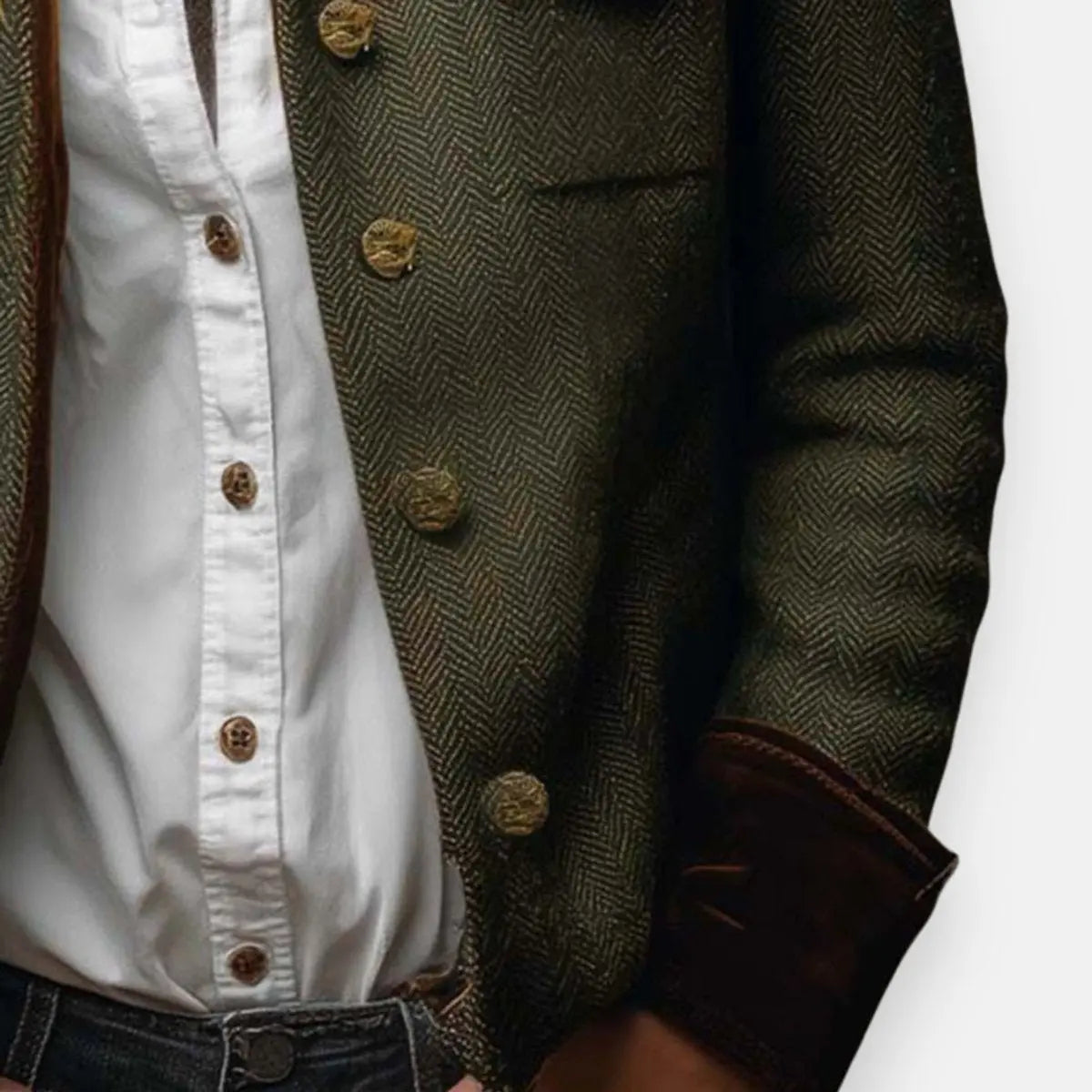 Women's Herringbone Tweed Utility Quilted Jacket Gold Button Detail