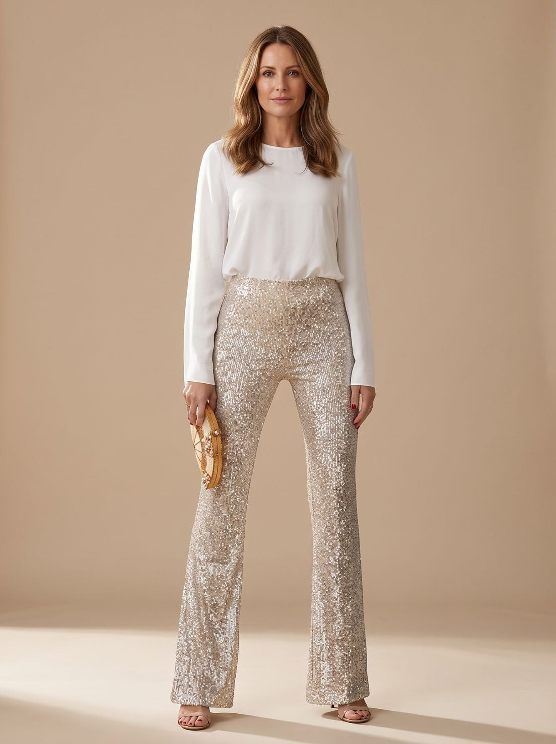 Women's High-Waist Sequin Flare Trousers Party Occasion - Champagne