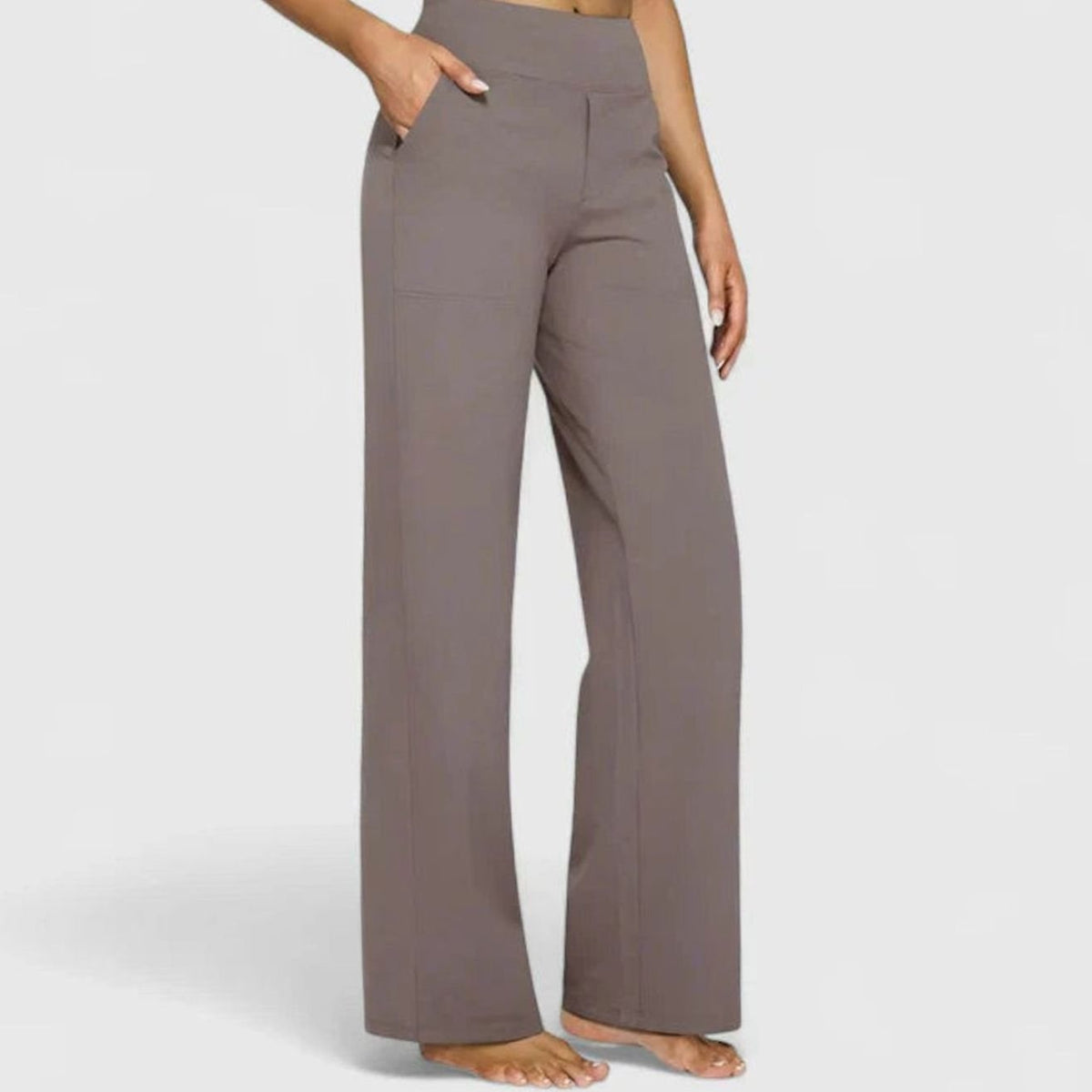 Women's High-Waist Wide-Leg Straight Trousers Pockets - Taupe