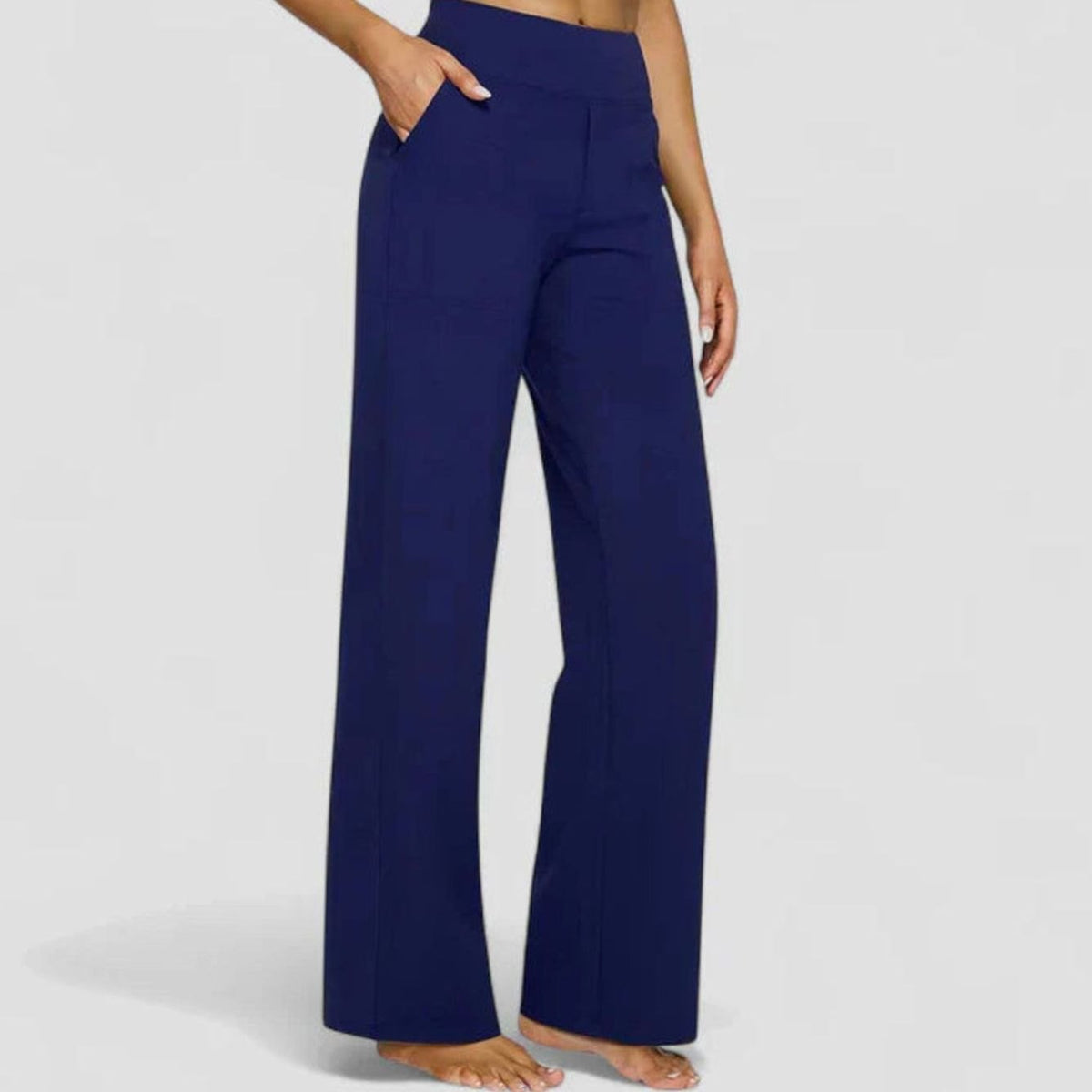 Women's High-Waist Wide-Leg Straight Trousers Pockets - Blue