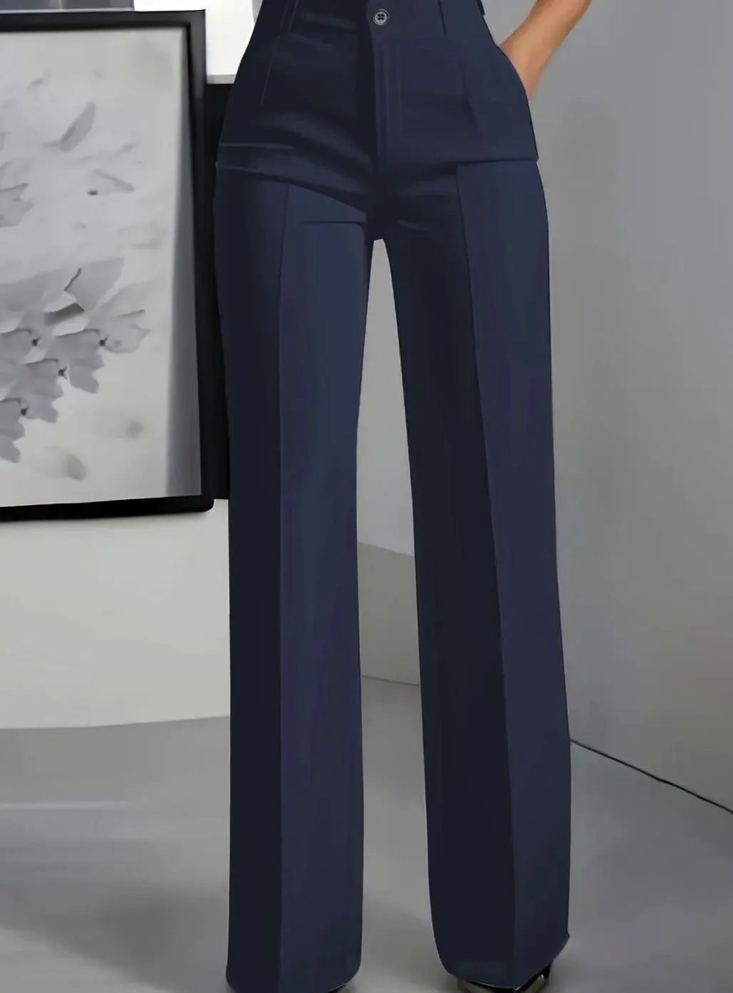 Women's High-Waist Wide-Leg Tailored Suit Trousers - Navy Blue