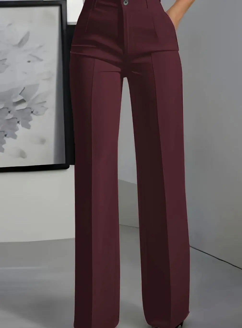 Women's High-Waist Wide-Leg Tailored Suit Trousers - Red