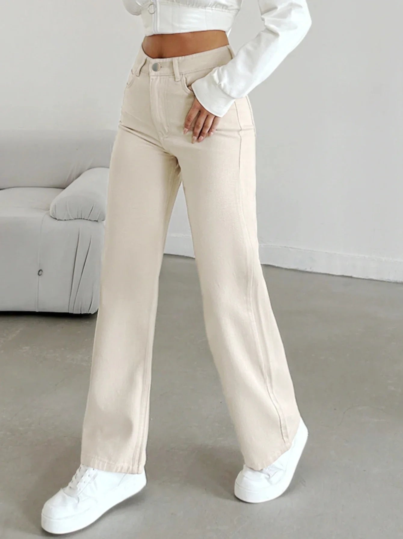Women's High Waisted Loose Fit Denim Trousers Wide Leg