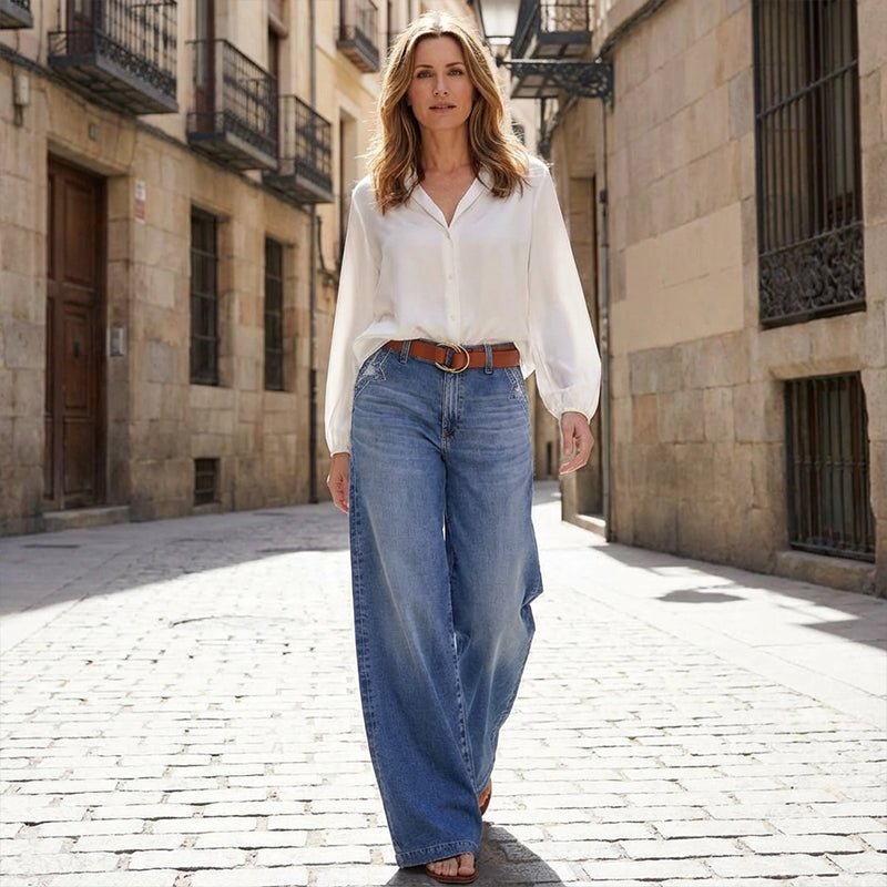 Women's High-Waisted Wide-Leg Jeans Vintage Style