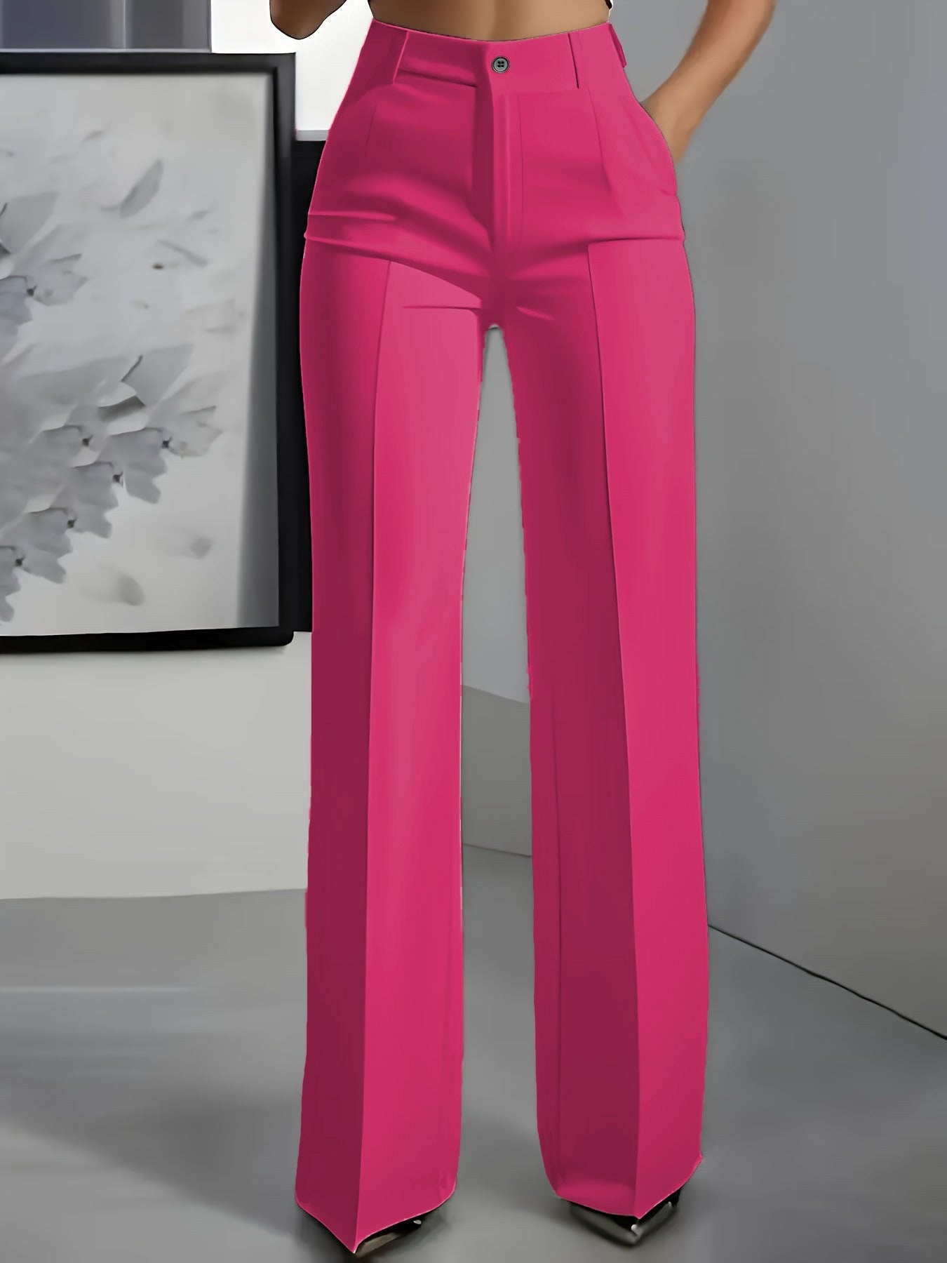 Women's High Waisted Wide Leg Trousers with Front Pleats - Rosa
