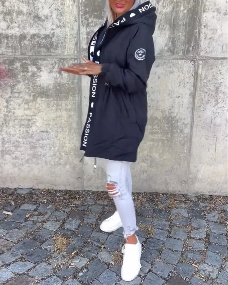 Women's Hooded Drawstring Midi Coat Relaxed Fit