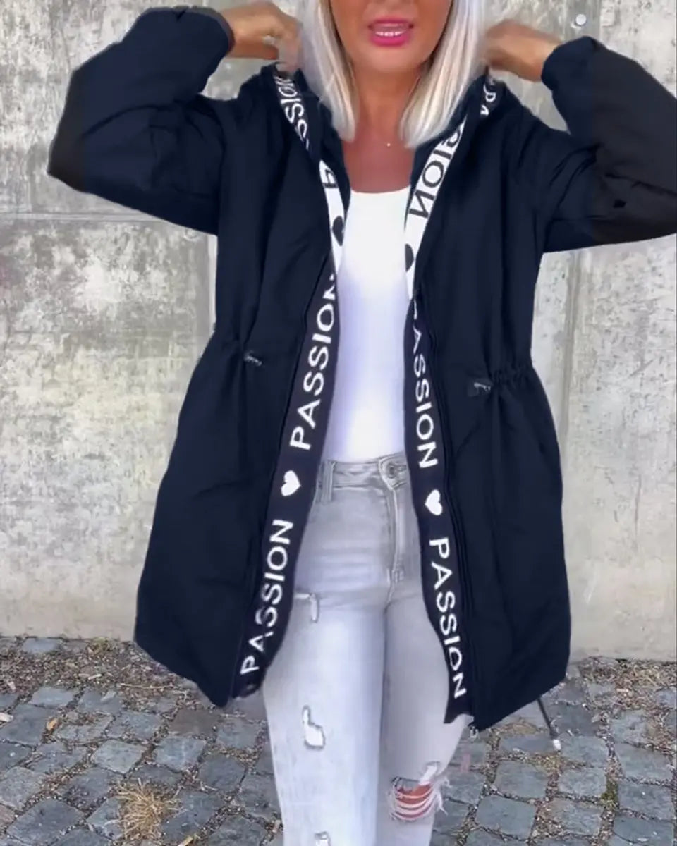Women's Hooded Drawstring Midi Coat Relaxed Fit