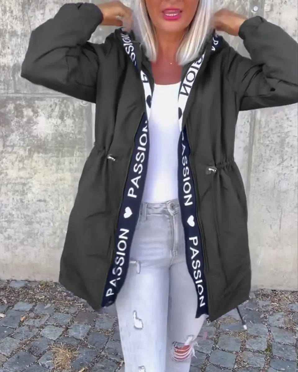Women's Hooded Drawstring Midi Coat Relaxed Fit