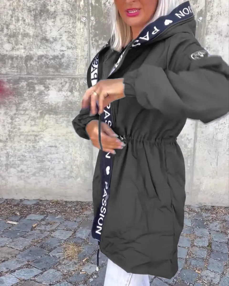 Women's Hooded Drawstring Midi Coat Relaxed Fit