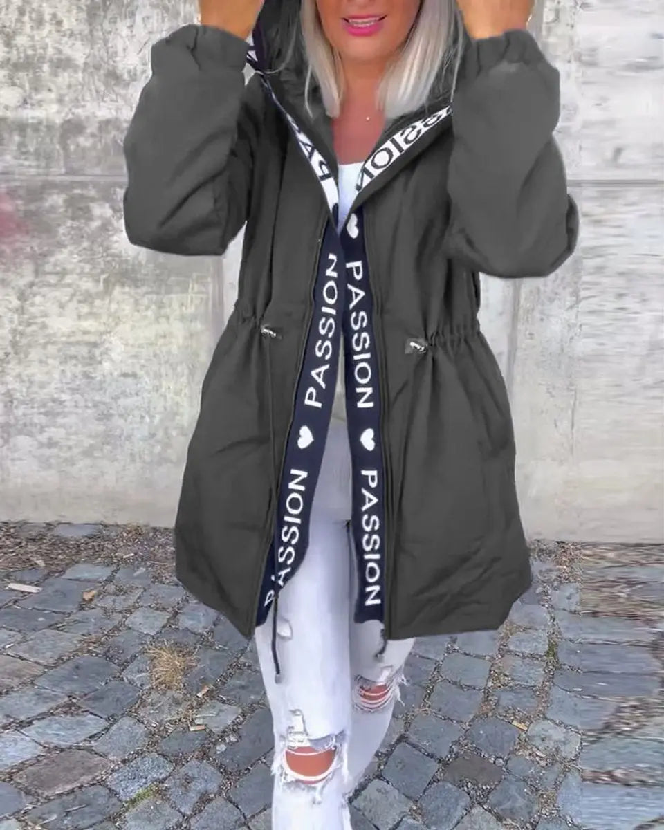 Women's Hooded Drawstring Midi Coat Relaxed Fit - Grey