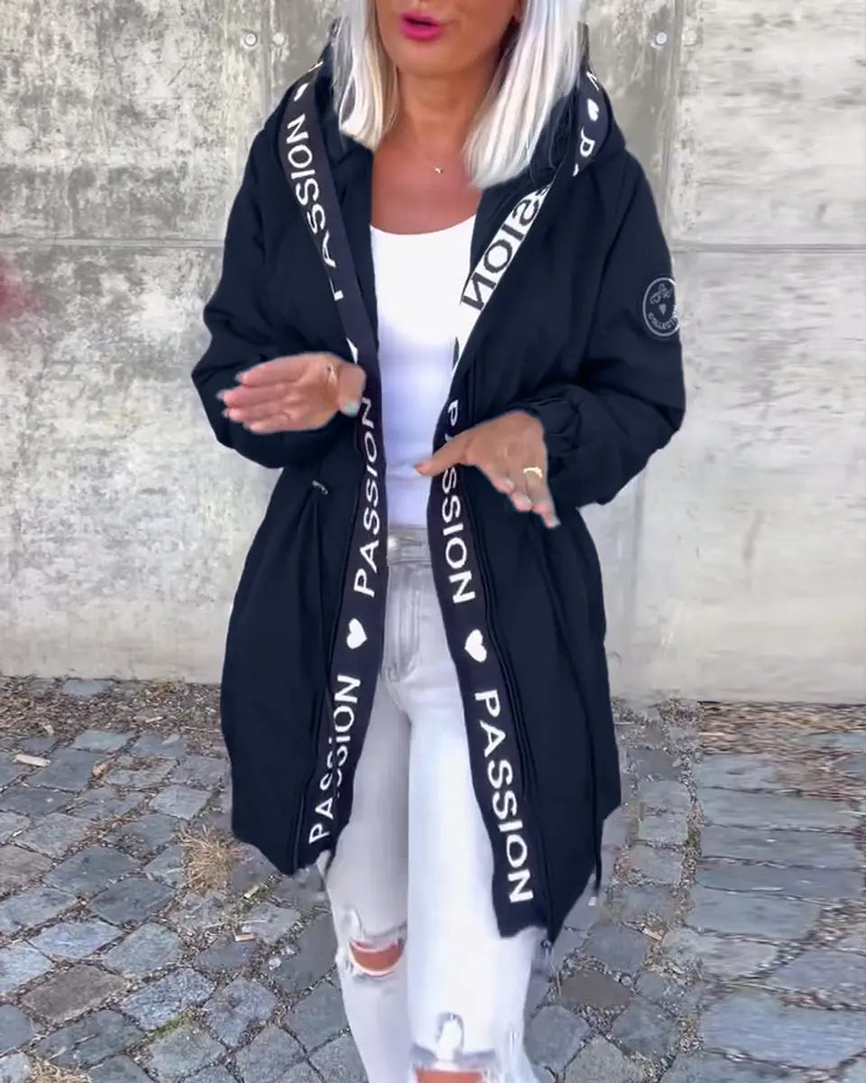 Women's Hooded Drawstring Midi Coat Relaxed Fit