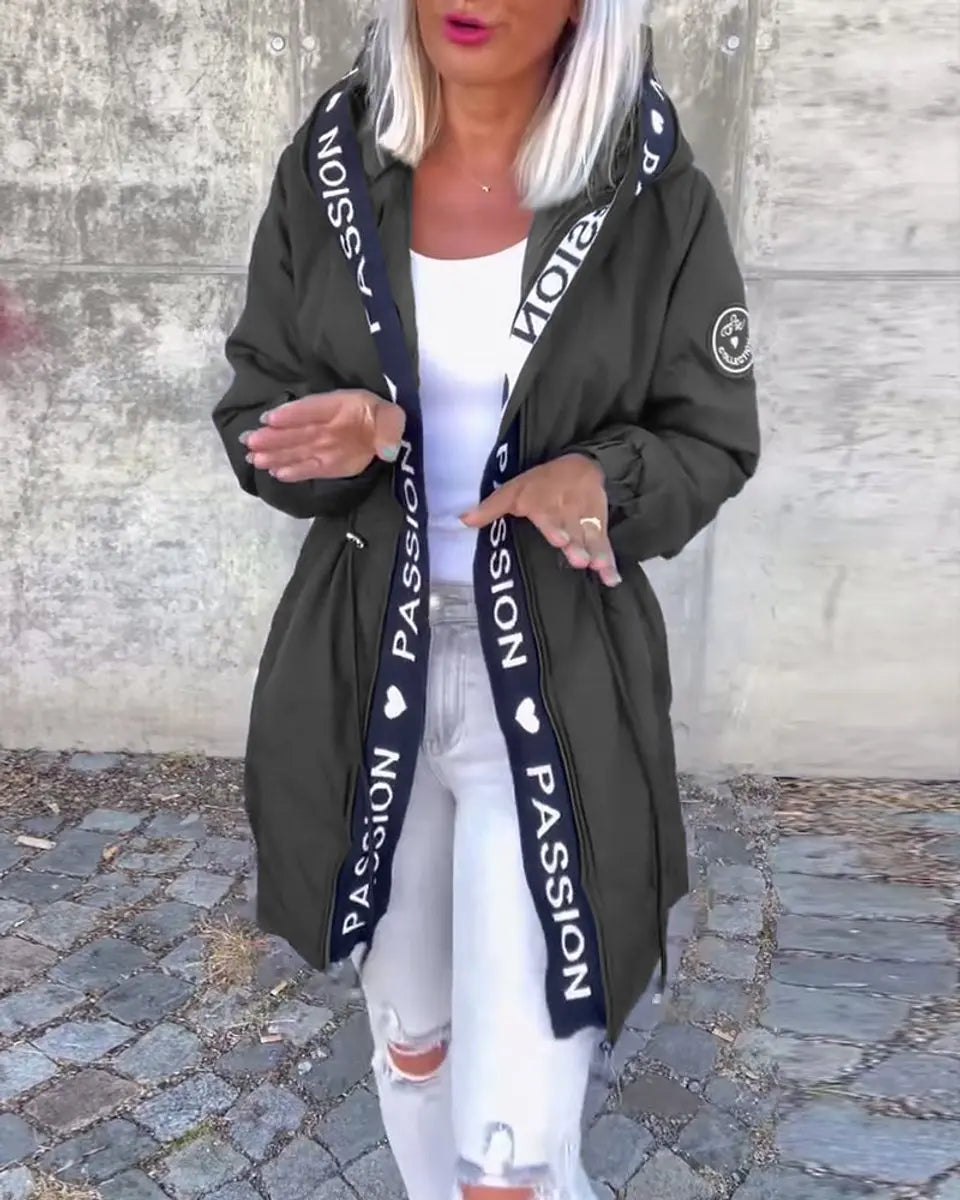 Women's Hooded Drawstring Midi Coat Relaxed Fit