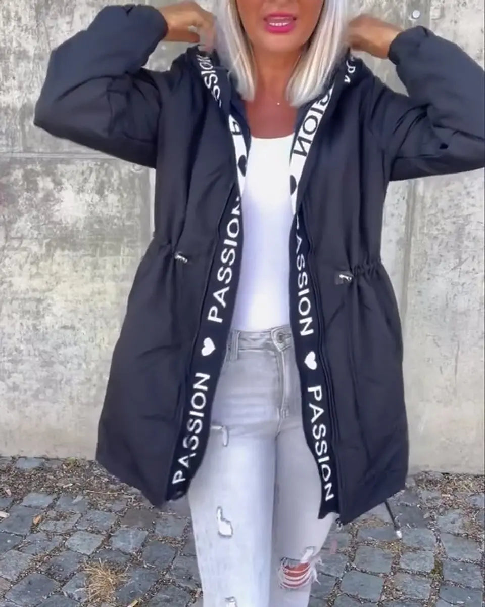 Women's Hooded Drawstring Midi Coat Relaxed Fit