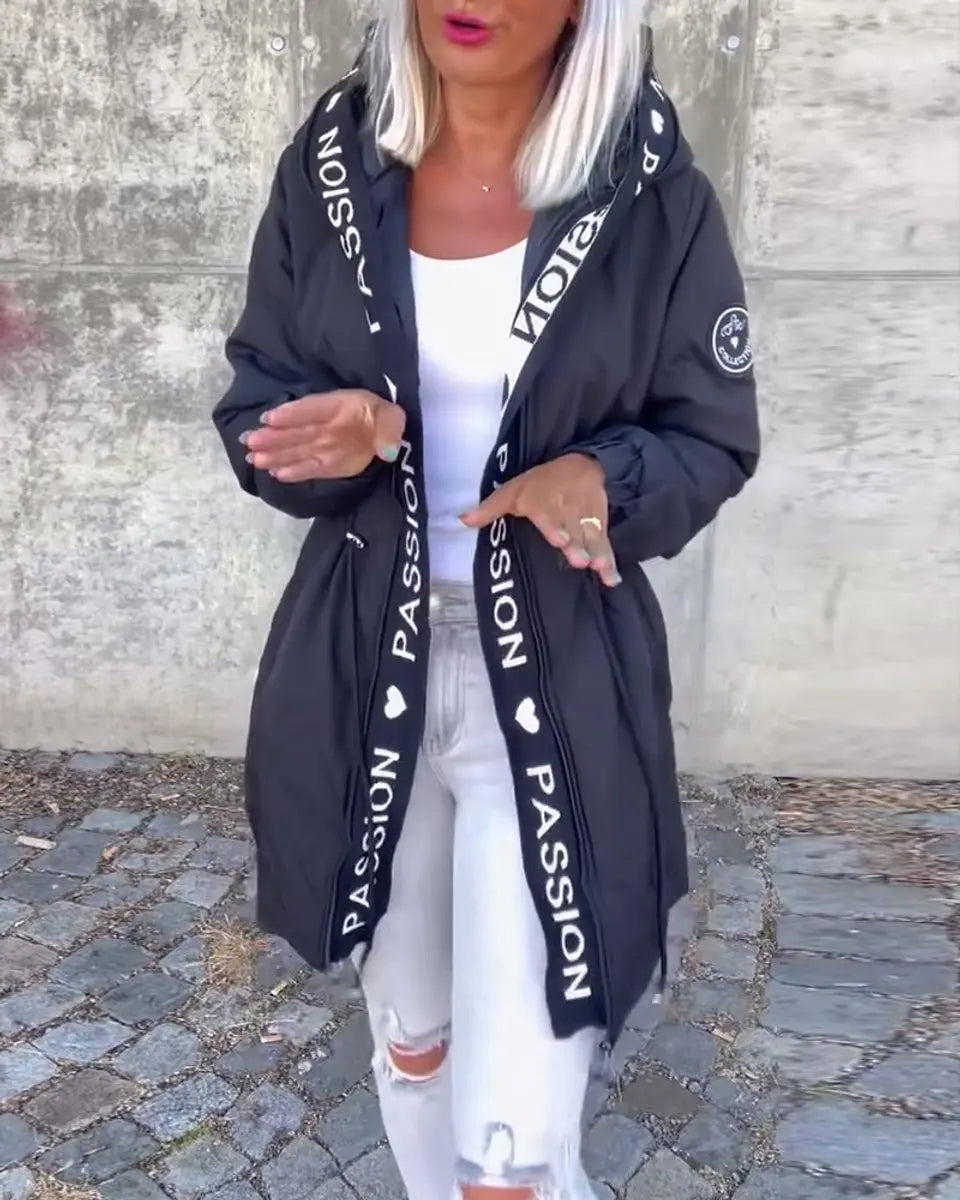 Women's Hooded Drawstring Midi Coat Relaxed Fit