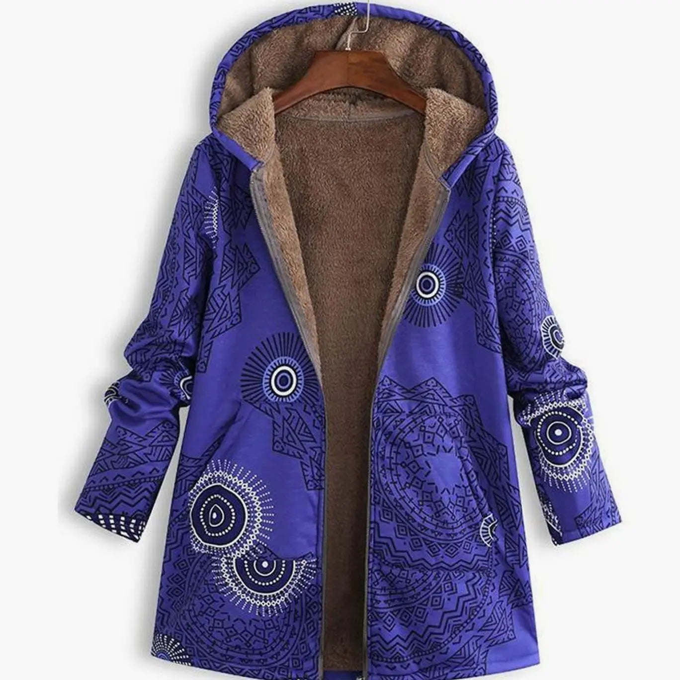 Women's Hooded Fleece-Lined Winter Floral Coat - Purple