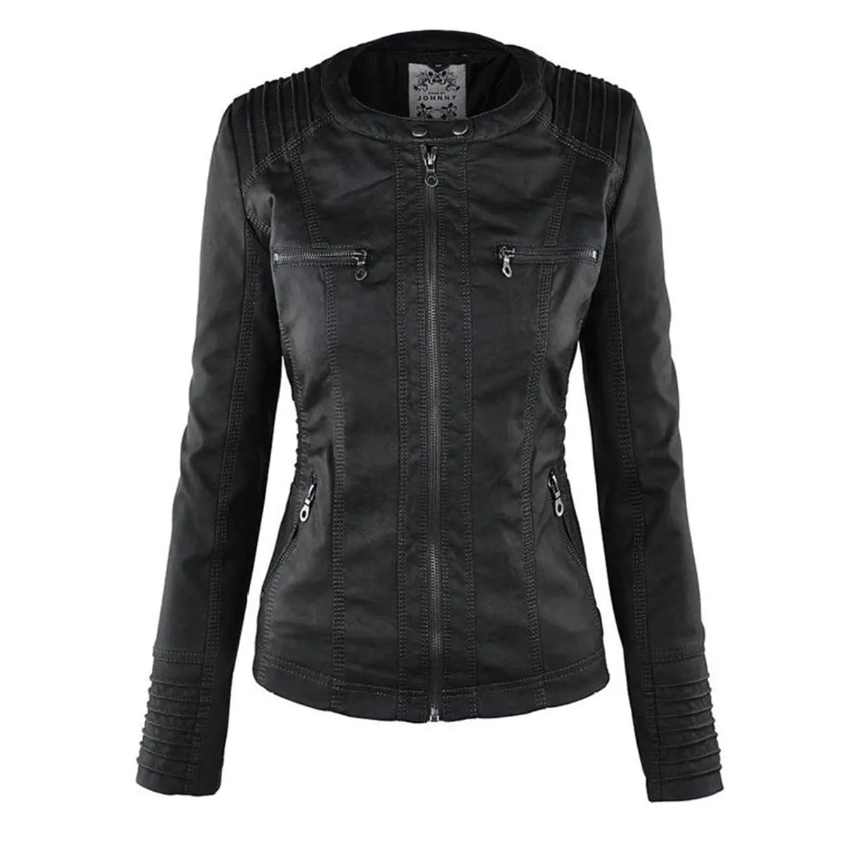 Women's Hooded Removable-Hood Faux Leather Biker Coat