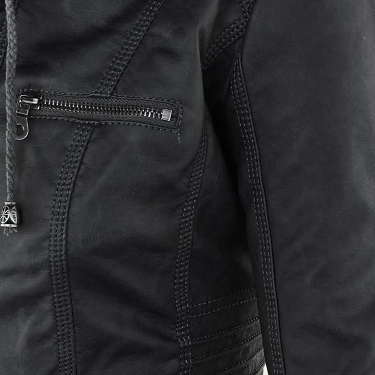 Women's Hooded Removable-Hood Faux Leather Biker Coat