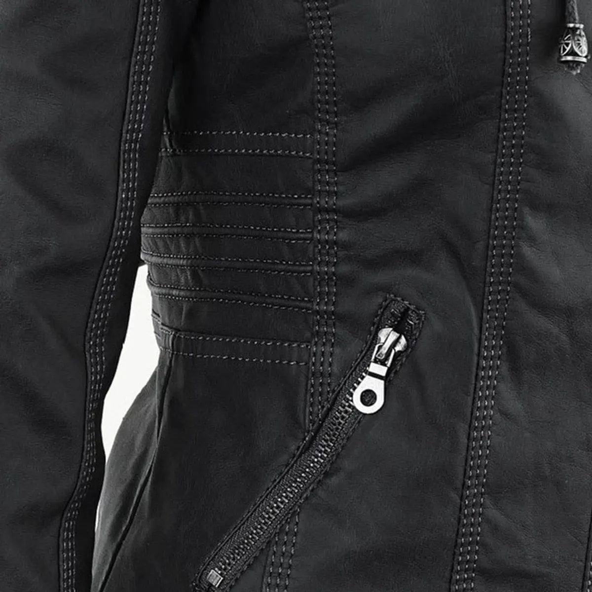 Women's Hooded Removable-Hood Faux Leather Biker Coat