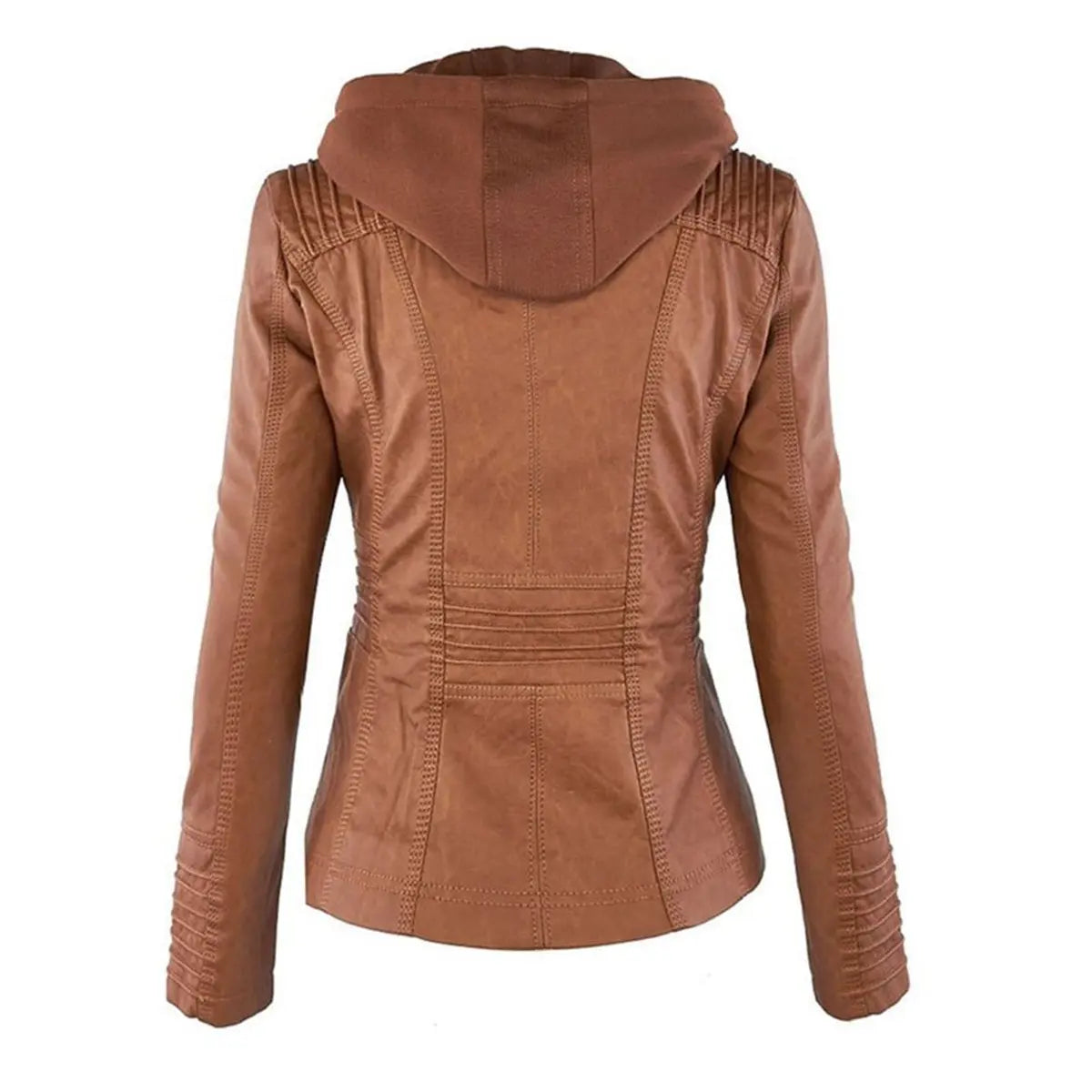 Women's Hooded Removable-Hood Faux Leather Biker Coat