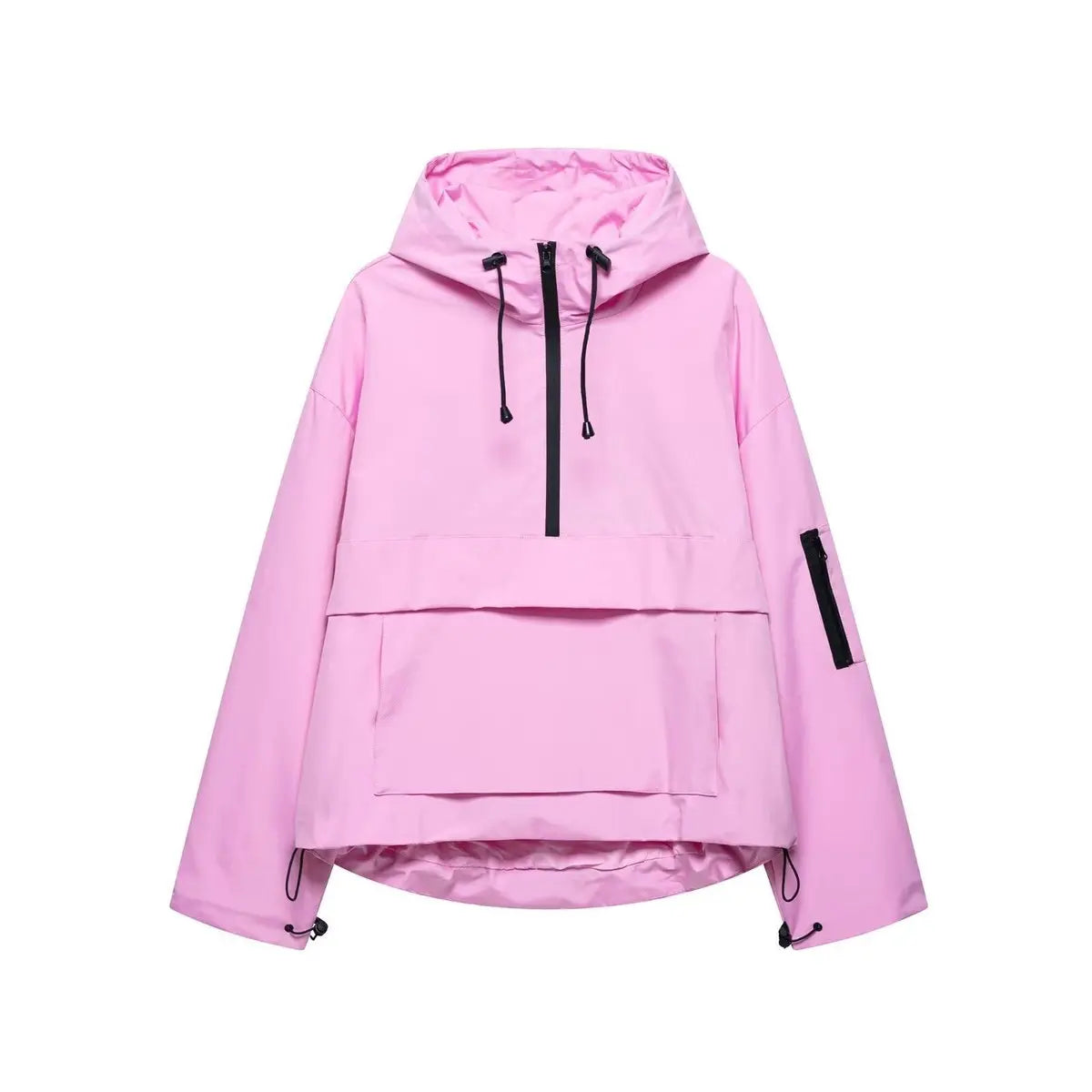 Women's Hooded Windproof Pullover Anorak Quilted Jacket - Pink