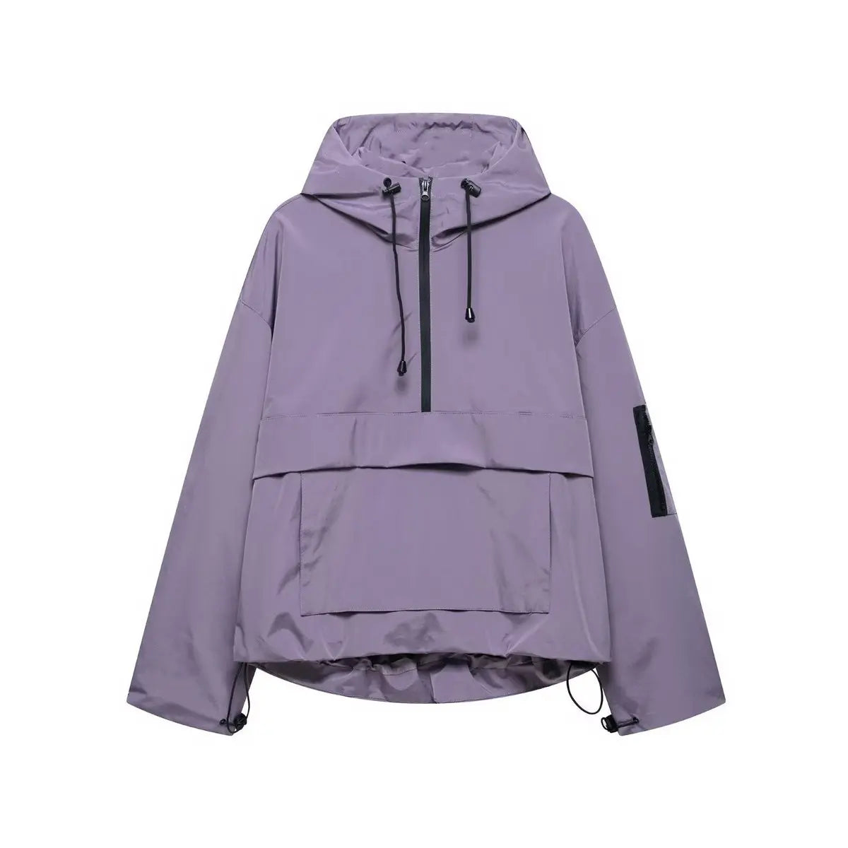 Women's Hooded Windproof Pullover Anorak Quilted Jacket - Purple