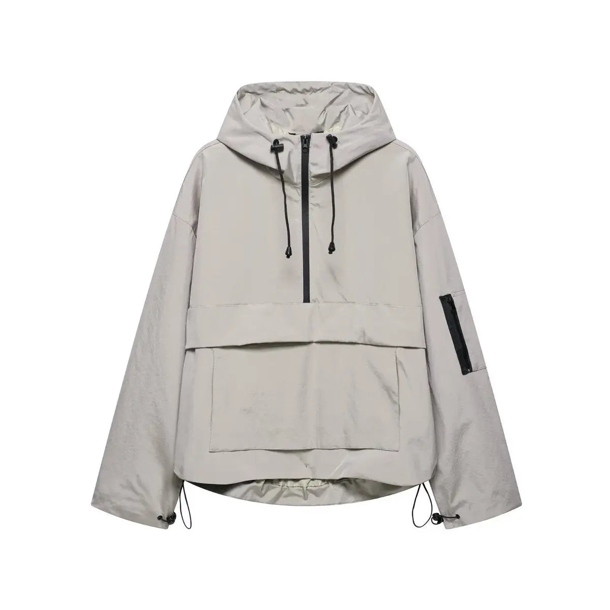Women's Hooded Windproof Pullover Anorak Quilted Jacket - Grey