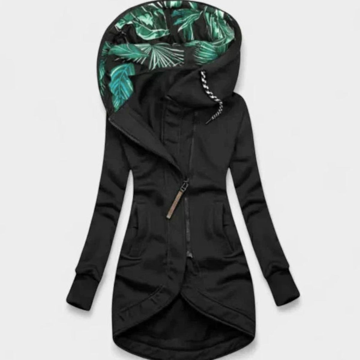 Women's Hooded Zip-Up Longline Comfy Soft Jacket - Black