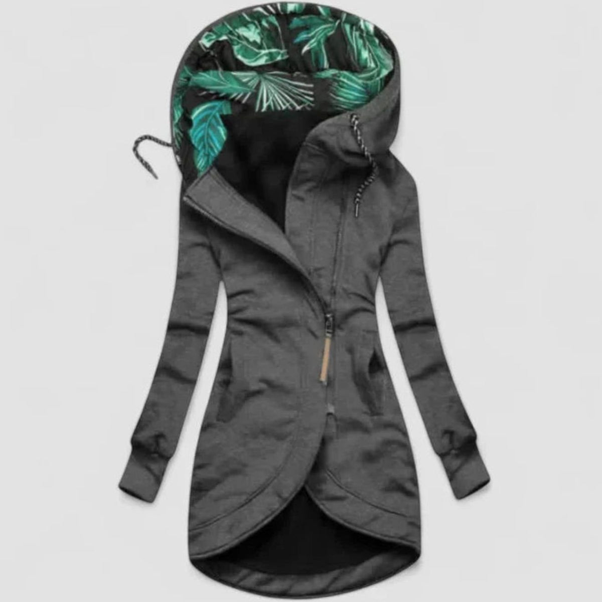 Women's Hooded Zip-Up Longline Comfy Soft Jacket - Grey
