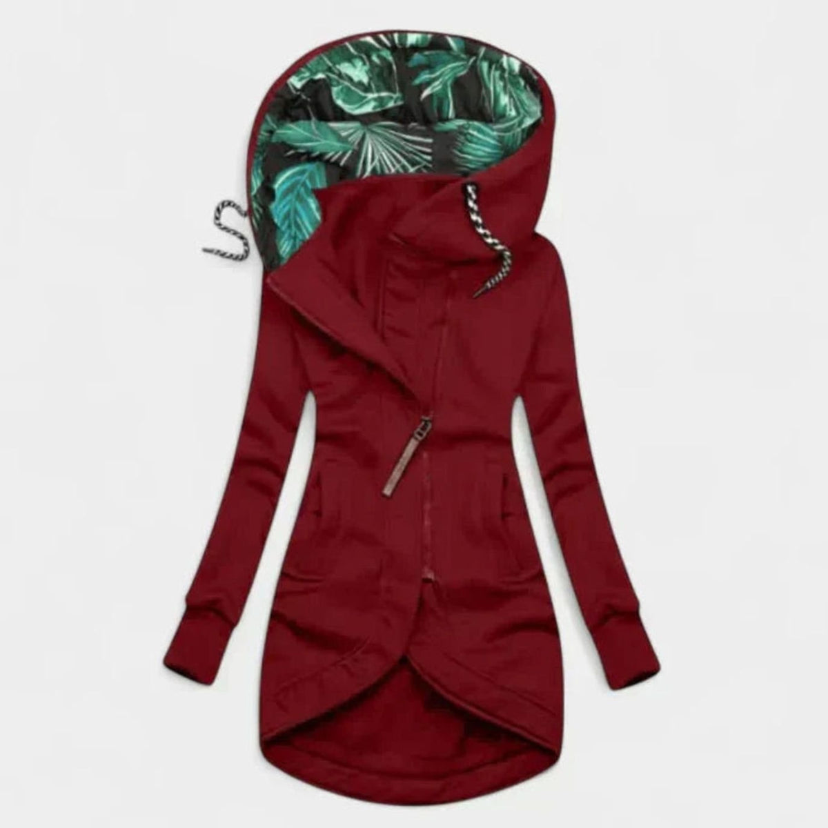 Women's Hooded Zip-Up Longline Comfy Soft Jacket - Burgundy