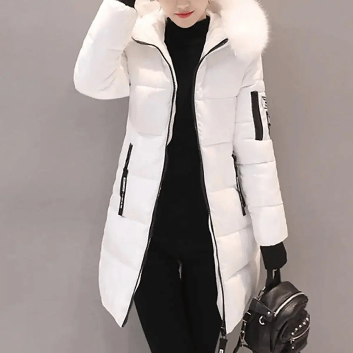 Women's Jacket Hooded Mid-Length Windproof Quilted Puffer Coat