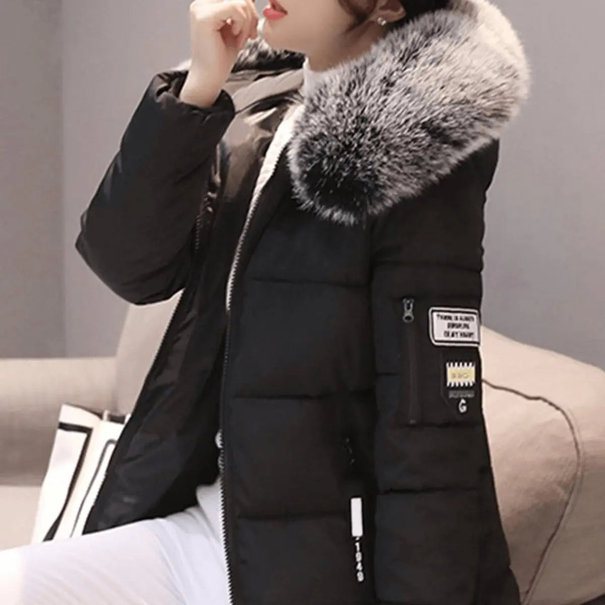 Women's Jacket Hooded Mid-Length Windproof Quilted Puffer Coat