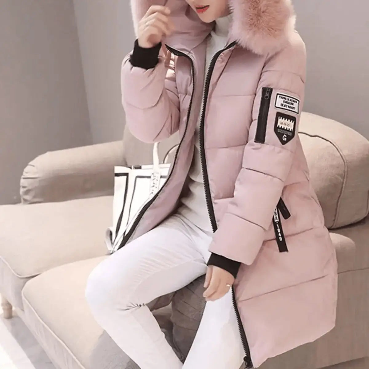 Women's Jacket Hooded Mid-Length Windproof Quilted Puffer Coat