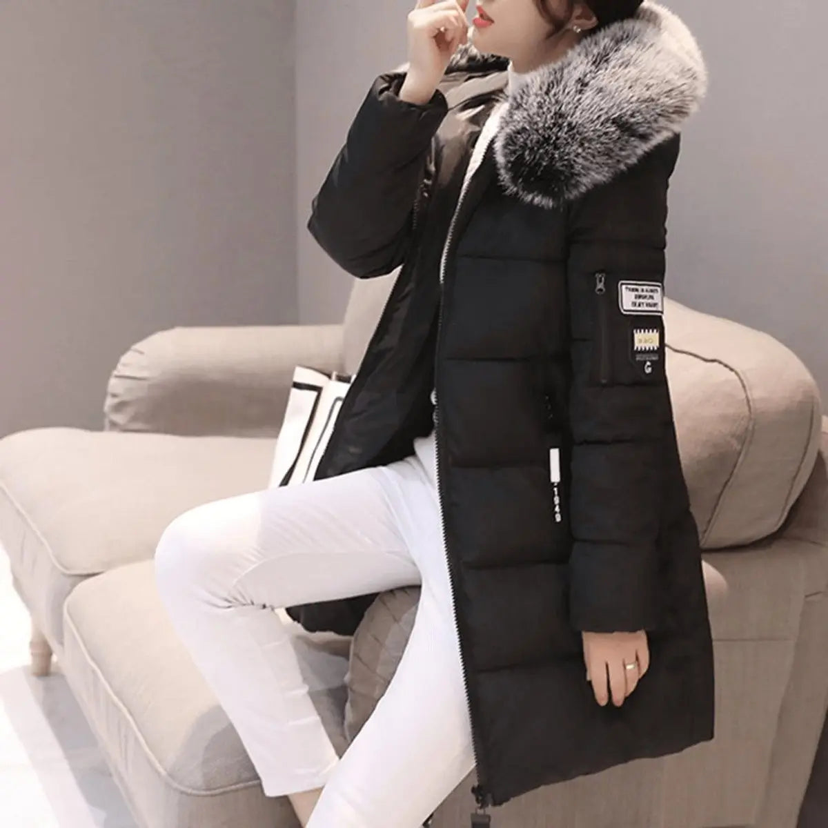 Women's Jacket Hooded Mid-Length Windproof Quilted Puffer Coat