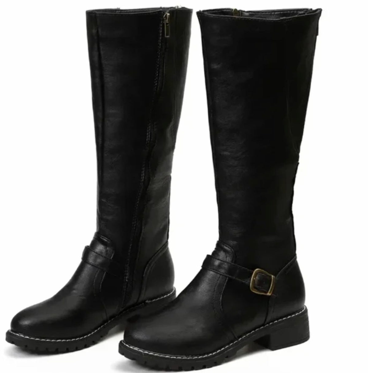Women's Knee-High Block-Heel Buckle Riding Boots