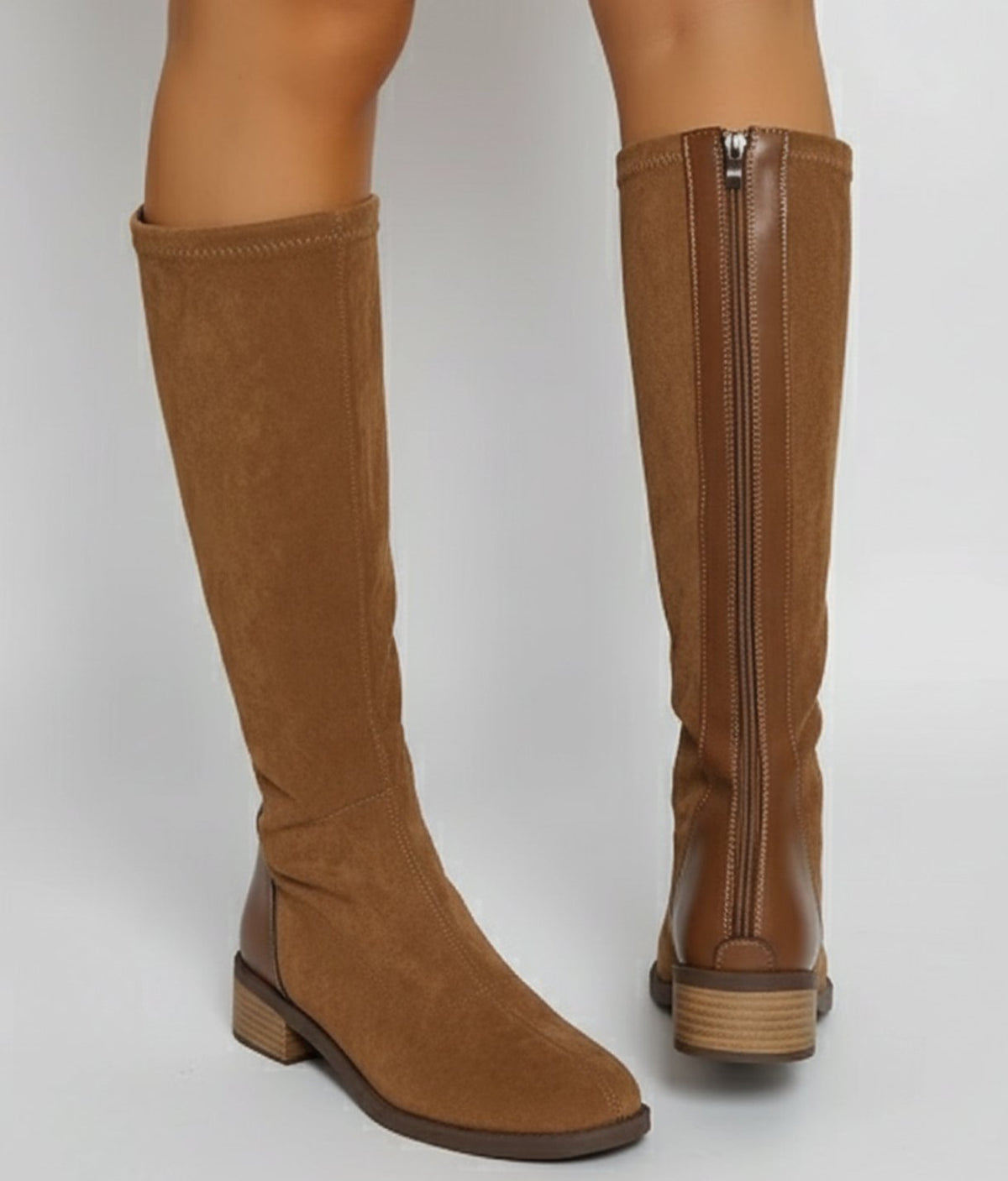 Women's Knee-High Suede Look Block Heel Boots