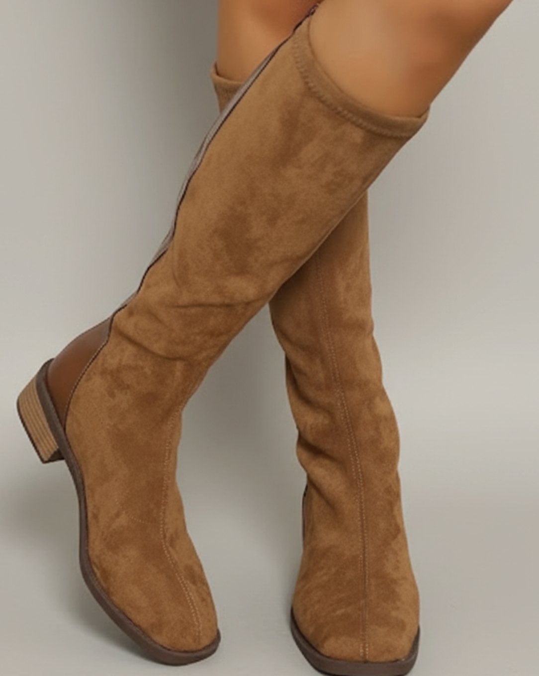 Women's Knee-High Suede Look Block Heel Boots