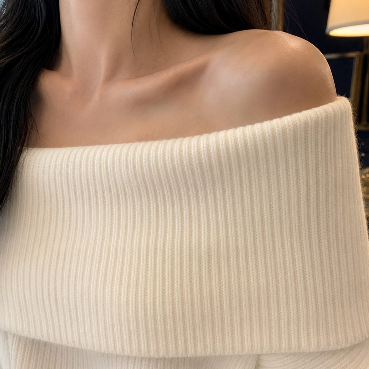 Women's Knitwear Off-Shoulder Foldover Oversized Pullover Jumper