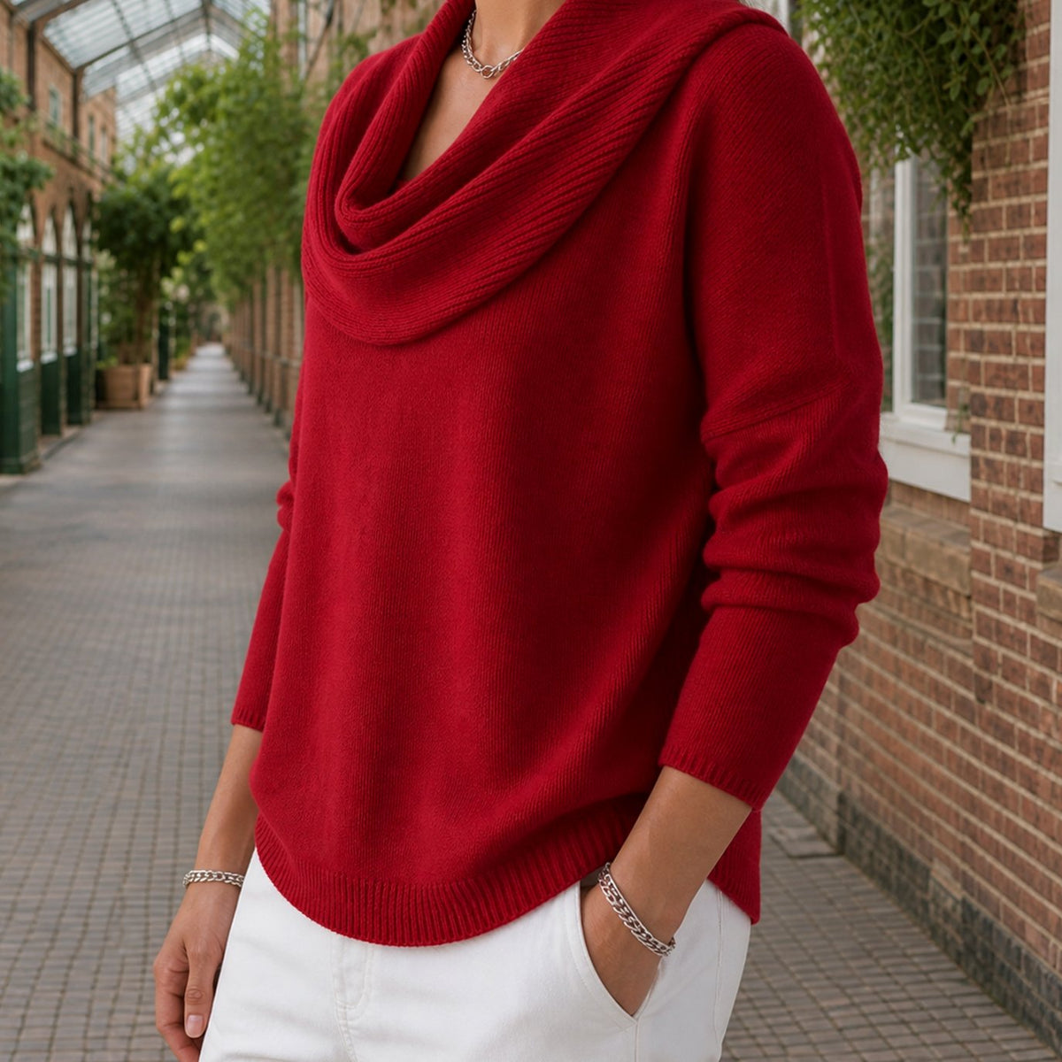 Women's Knitwear Relaxed Cowl Neck Dropped-Shoulder Jumper