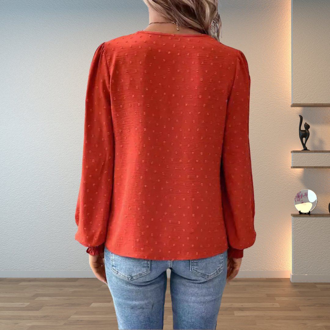 Women's Lace Detail Blouse Long Sleeve V-Neck