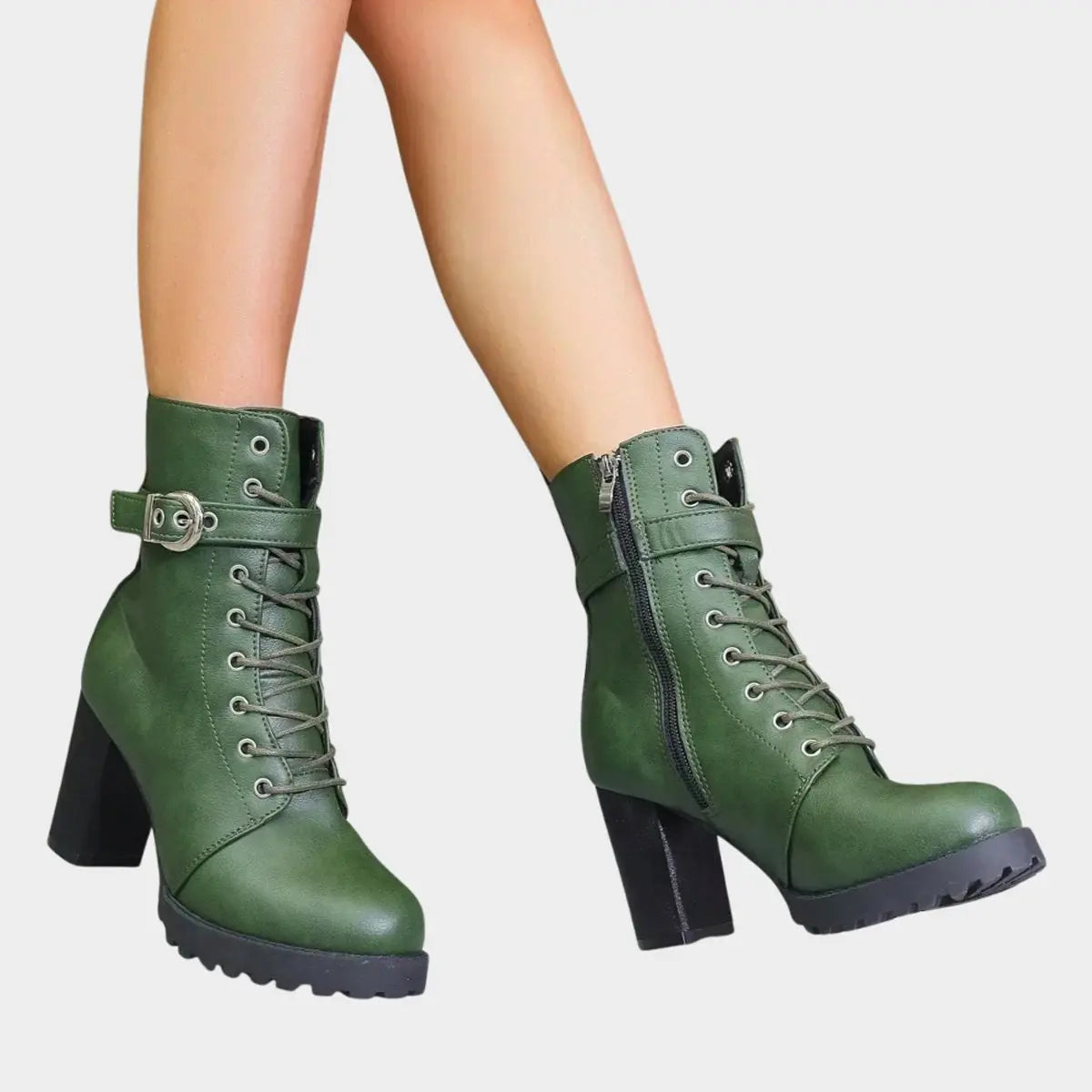 Women's Lace-Up Block Heel Buckle Strap Ankle Boots