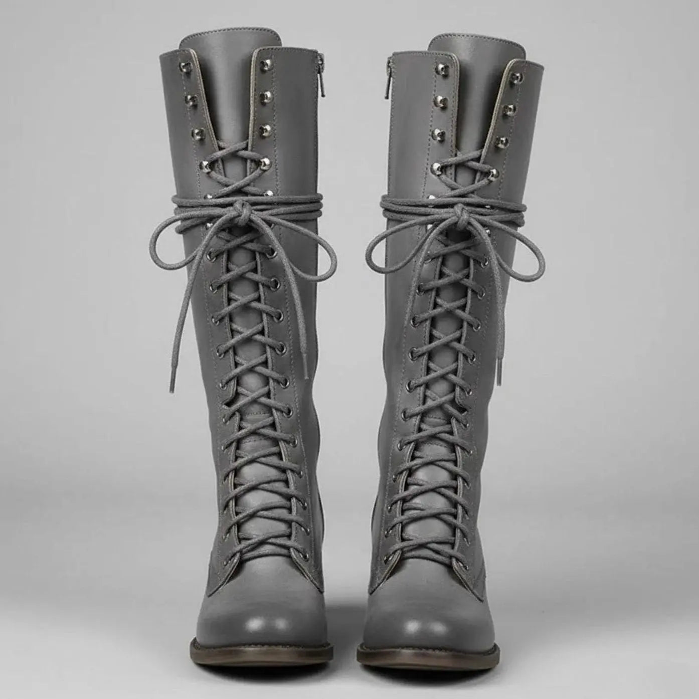 Women's Lace-Up Studded Knee-High Boots Block Heel
