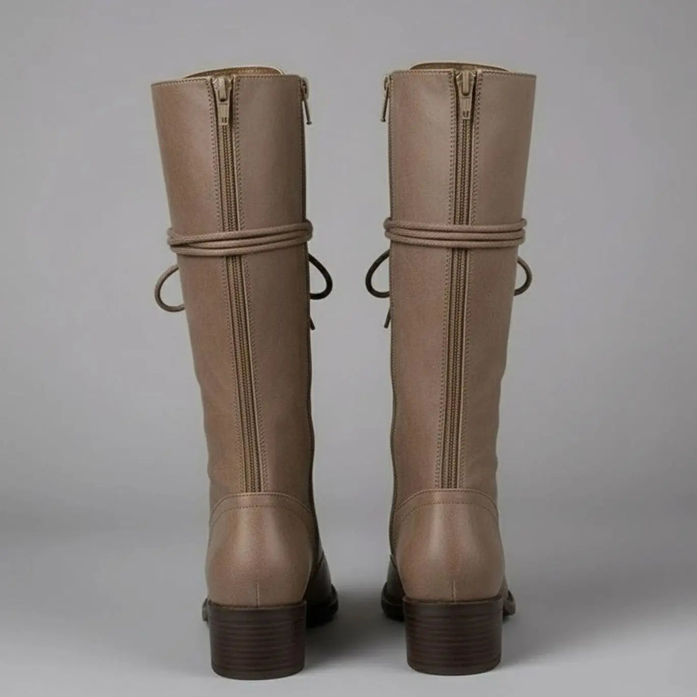 Women's Lace-Up Studded Knee-High Boots Block Heel