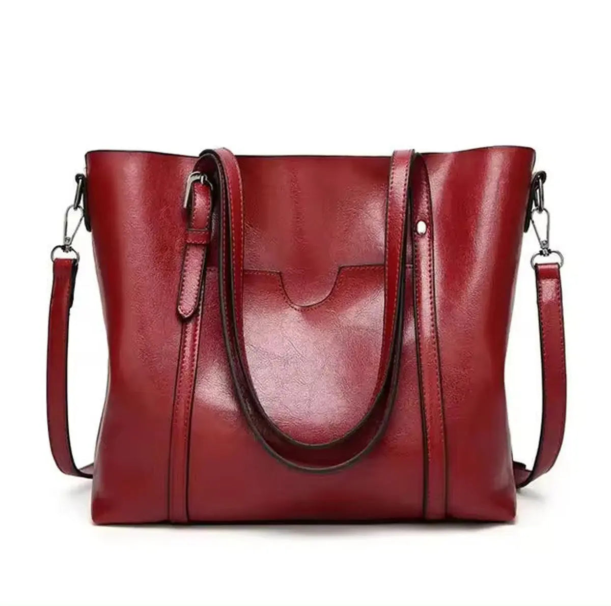 Women's Large Faux Leather Shoulder Tote Bag Crossbody Handbag - Red