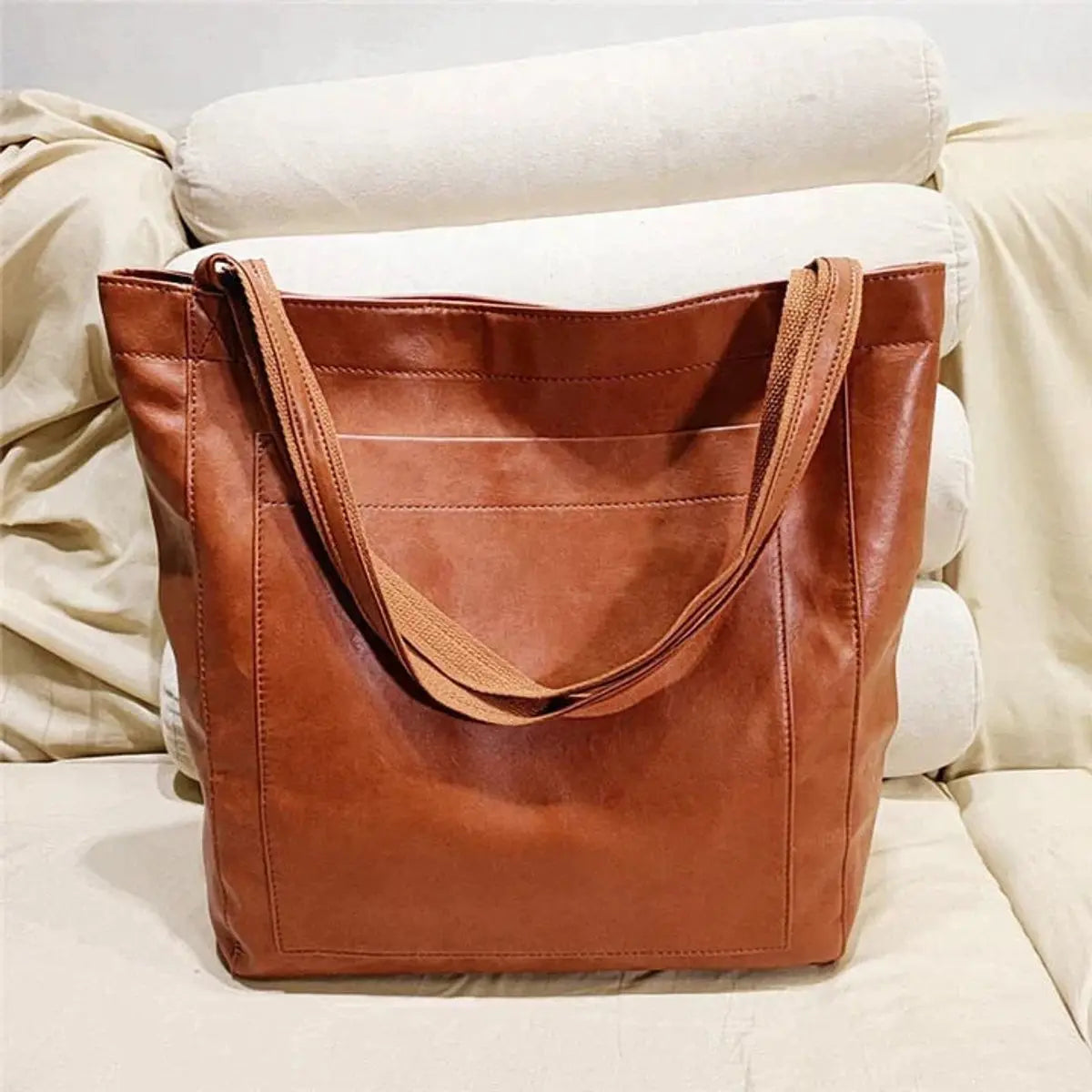 Women's Large Leather Shoulder Tote Bag Tan Classic Everyday