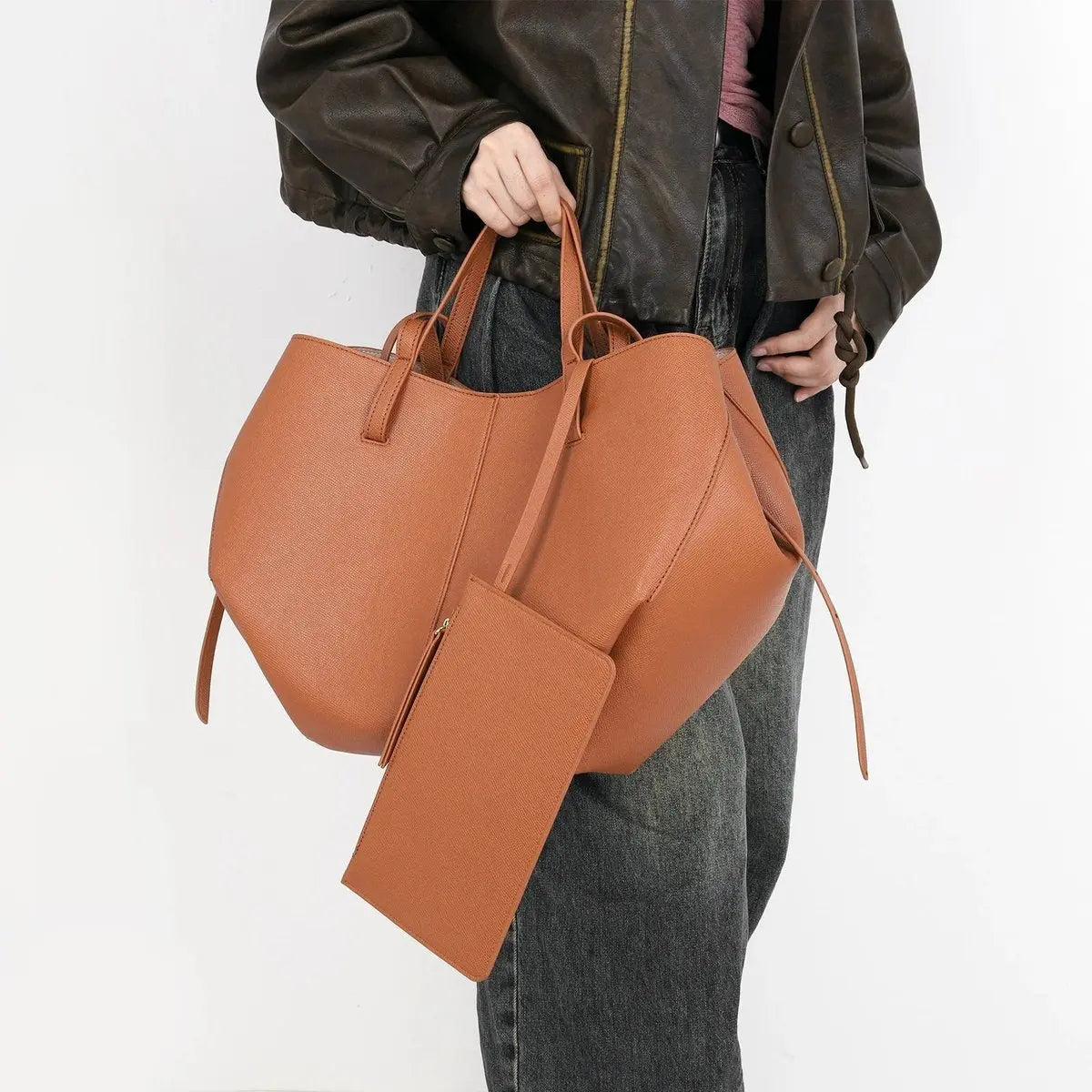 Women's Large Vintage Faux Leather Shoulder Tote Bag